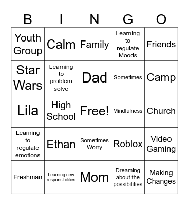 Ethan's Bingo Card