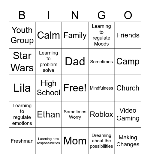 Ethan's Bingo Card