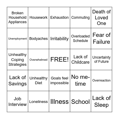 Stress Bingo Card
