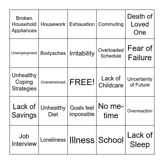 Stress Bingo Card