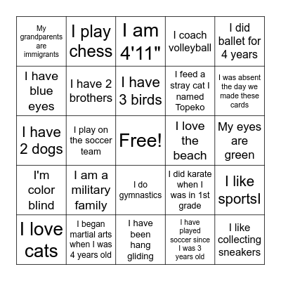 B4 Bingo Card