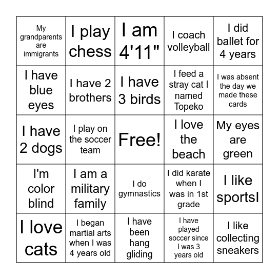 B4 Bingo Card