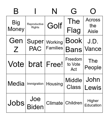Presidential Debate Bingo Card