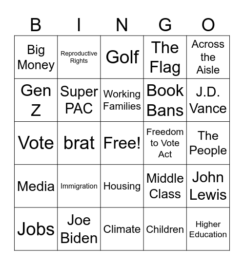 Presidential Debate Bingo Card