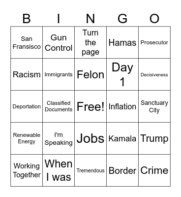 Presidential Bingo Card