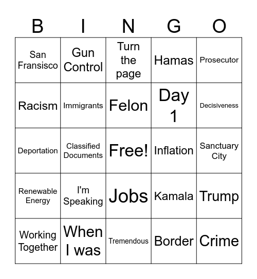 Presidential Bingo Card