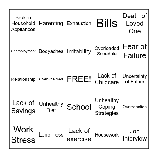 Stress Bingo Card