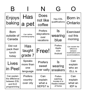 BICS & CALP BINGO Card