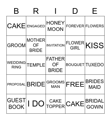 BRIDE BINGO Card