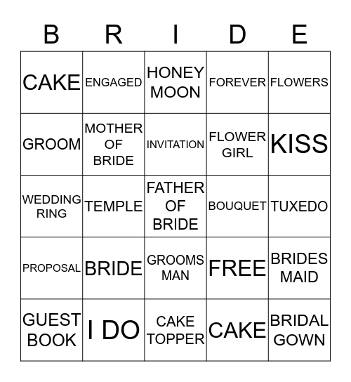 BRIDE BINGO Card