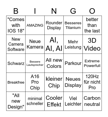 iPhone 16 Bingo Card