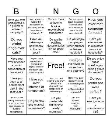 Museology Bingo Card