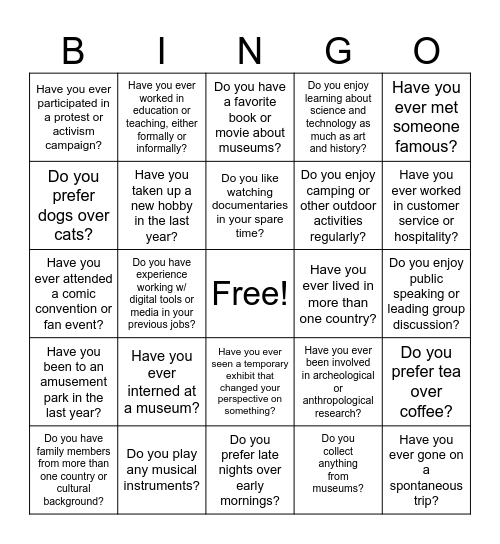 Museology Bingo Card