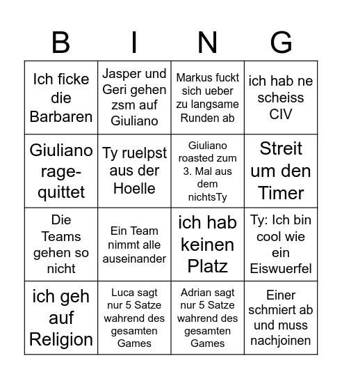 CIV Zuschauer Bingo Bang Bingo Card
