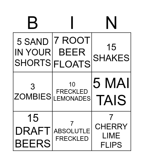 BEV SALE BINGO Card