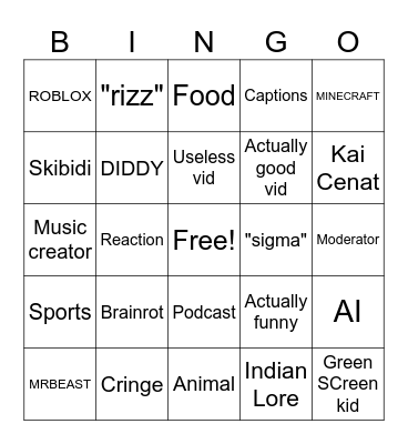 YouTube shorts Bingo Card