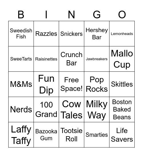 Sweet Tooth Bingo Card