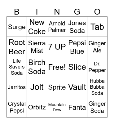 Soda Shop Bingo Card