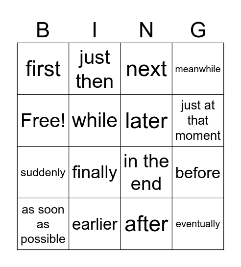 Time Connective Bingo Card