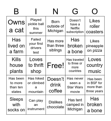 BSF Bingo Card