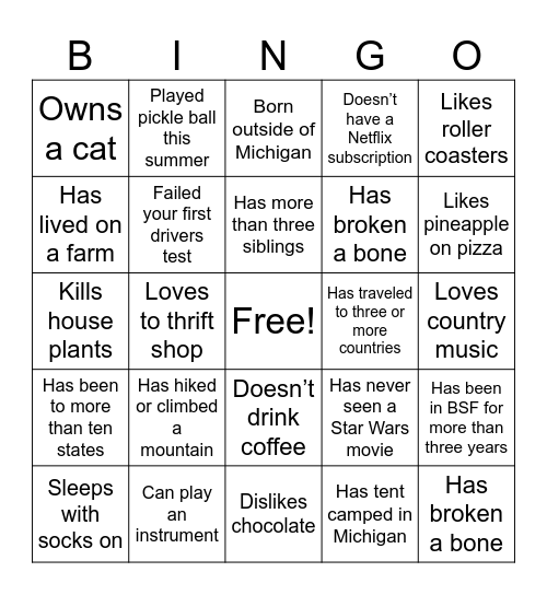 BSF Bingo Card