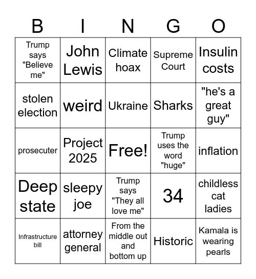 Debate Watch Bingo Card