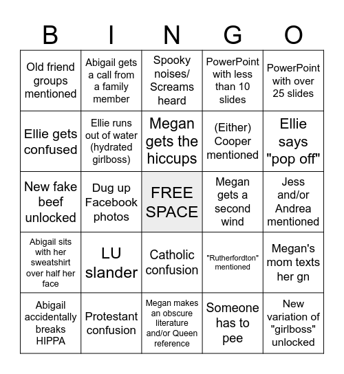 Girlboss PowerPoint Night Bingo Card