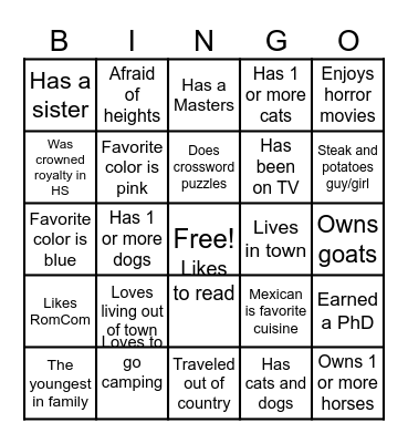 Get to know you Bingo Card