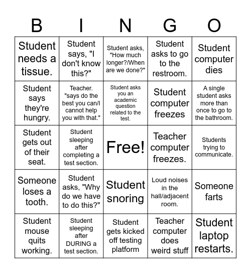 Testing Bingo Card