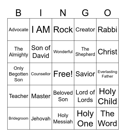 Jesus Bingo Card