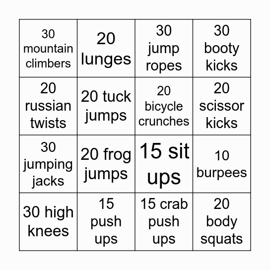 FITNESS BINGO Card