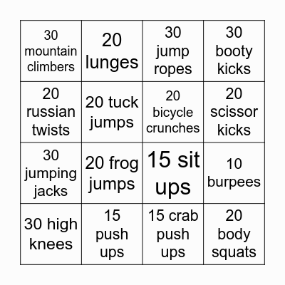 FITNESS BINGO Card