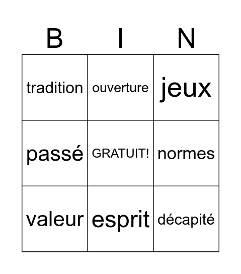 Cérémonie d'ouverture - JO Bingo Card