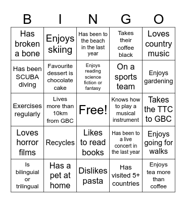 Getting to Know You Bingo Card