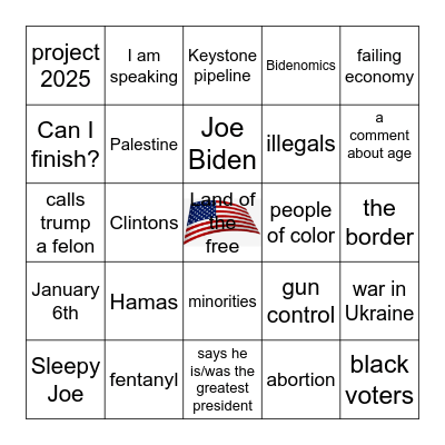 Debate: Trump v Harris Bingo Card