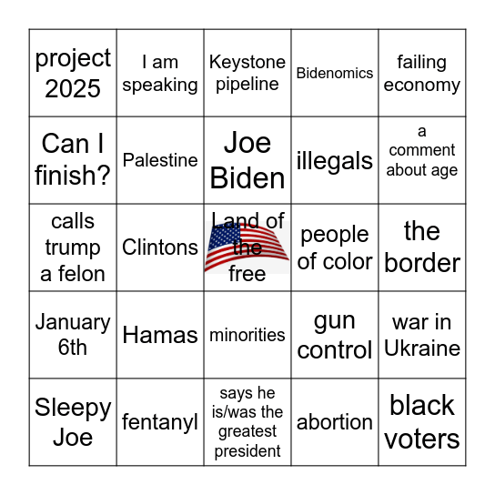 Debate: Trump v Harris Bingo Card