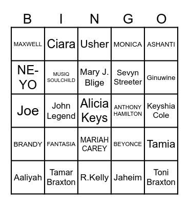 R&B Bingo Card