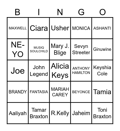 R&B Bingo Card