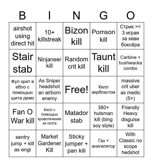 Team fortress 2 Bingo Card