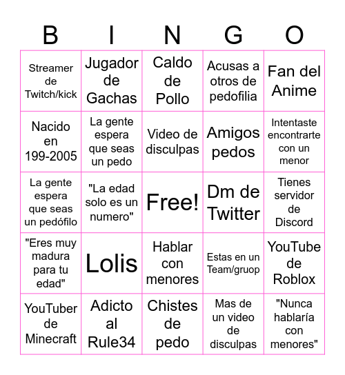 PEDO BINGO! Bingo Card