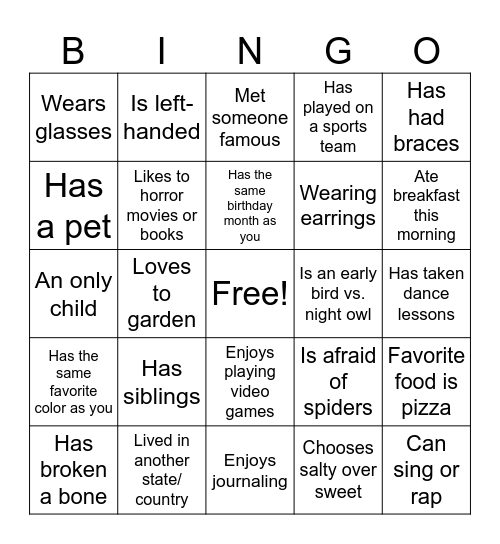 Human Bingo Card