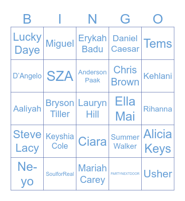 R&B Bingo Card