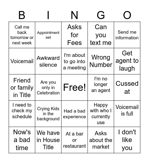 Abrams Agent Bingo Card