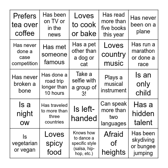 Sauder Summit Human Bingo Card