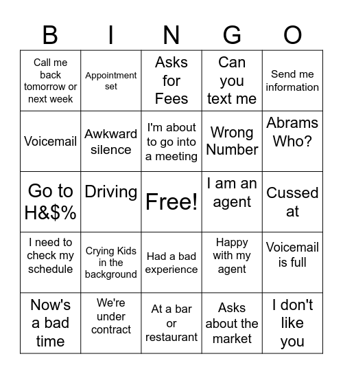 Abrams Agent Bingo Card