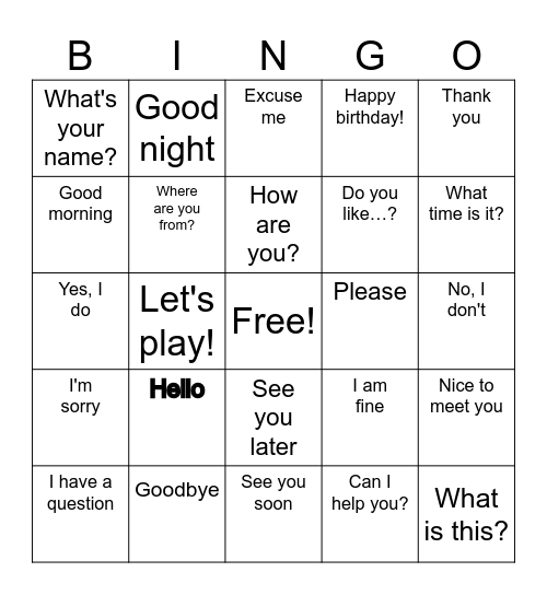 Greetings Conversation Questions Bingo Card