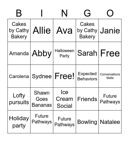 Friends In the Community Bingo Card