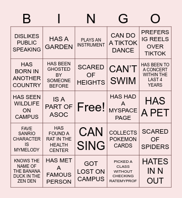 Sakura Social Bingo Card