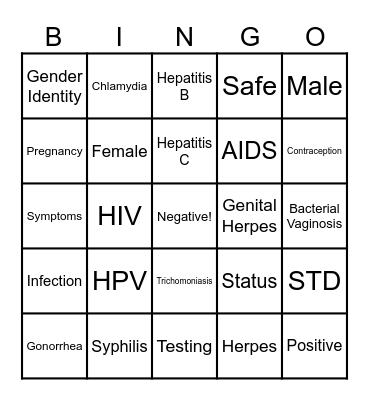 Sexual Health Bingo Card