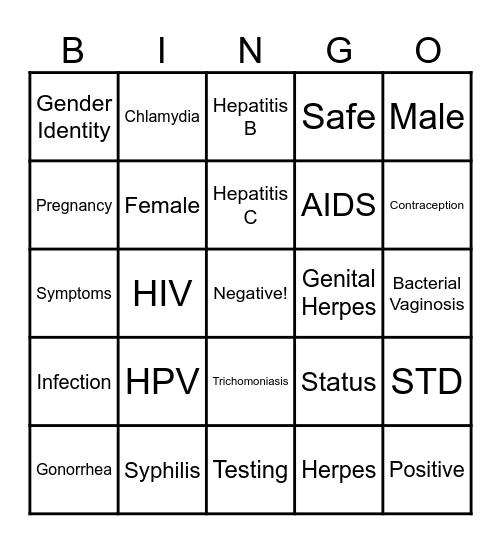 Sexual Health Bingo Card